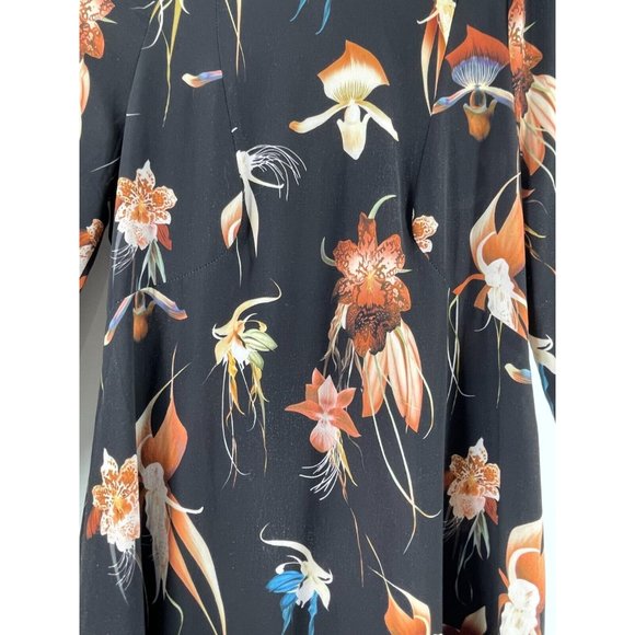 H M Women's 3/4 Sleeve Black Floral Print Slit Back Dress Size 8 - Picture 3 of 16